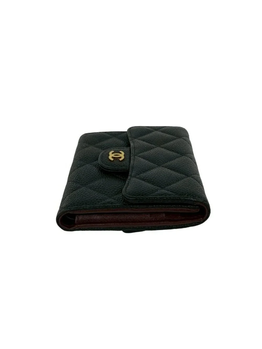 Chanel Box Card with Number 28 Quilted CC Logo Caviar Leather Trifold Wallet
